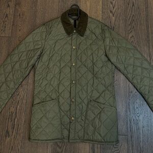 Barbour Olive Green Quilted Jacket with Corduroy Collar